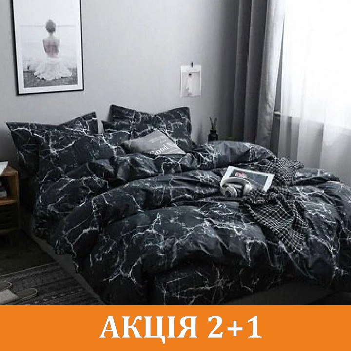 Комплект постельного белья "Черный мрамор" поликоттон
